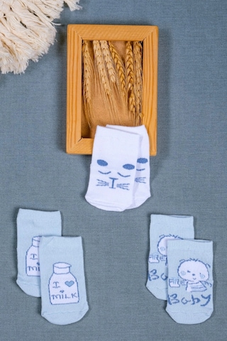 Cocole Socks Erkek Bebek Soket Çorabı 3 Lü Set Pamuklu Mavi Sevimli Figür Desenli Çok Renkli