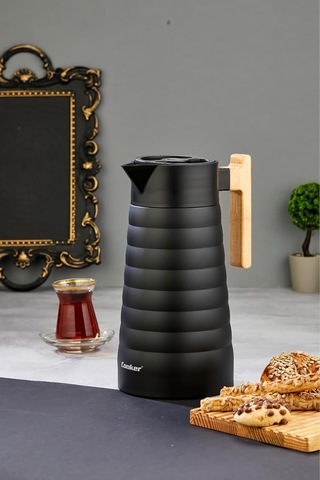 Bambu Saplı 2 Litre Paslanmaz Termos, Çift Kat Çelik, Siyah Çok Renkli
