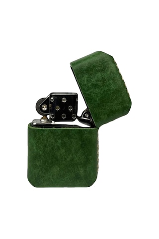 Handmade El Yapımı Hakiki Deri Zippo Modeli Çakmak Yeşil