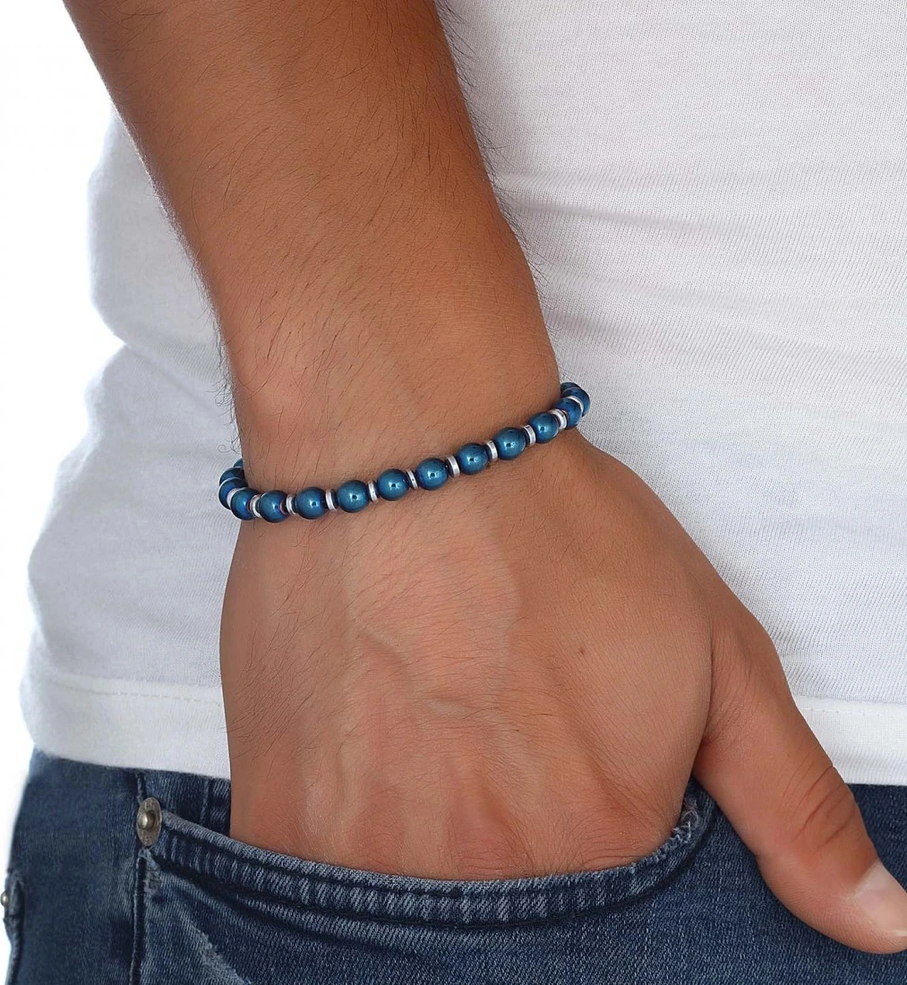 Moncuk Design Mavi Küre Hematit Doğal Taşlı Ayaranabilir Çelik Zincir Bileklik 33512b10d4 Çok Renkli