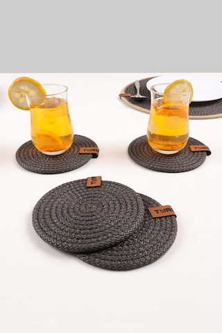 Dekoratif Salyangoz Jüt Dokuma Bardak Altlığı, 6'lı Bardak Altlığı Bej