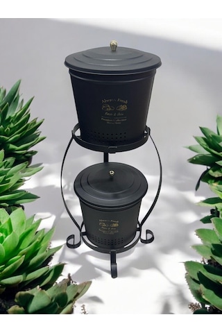 Magic Objects 2 Katlı Metal Büyük Boy Patates Soğan Kovası Kabı Sebzelik Patateslik Soğanlık Sepeti Siyah Siyah