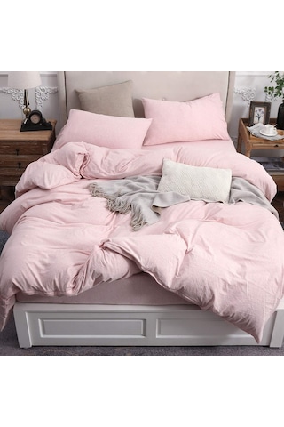 Soft Pink Çarşafı Lastikli Çift Kişilik Nevresim Takımı