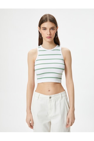 Koton Crop Atlet Bisiklet Yaka Kolsuz Slim Fit Ribanalı Haki Çizgili 4sal30076ık 4SAL30076IK8S7