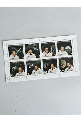 Uzay ve Astronotlar Temalı Ekvator Ginesi Damgasız 8'li Blok Pul