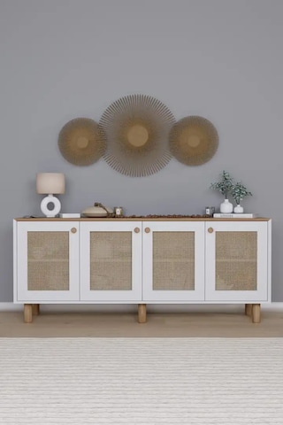 Bohem Serisi Natura Pvc Hasır Desen Mat Beyaz - Açık Ceviz Konsol Açık Ceviz & Beyaz