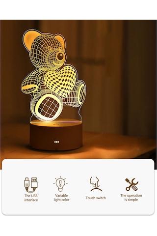 Geeksen Canavar Figürlü Usb 3d Akşam Lambası - Manuel Anahtar, Islak Isık, Ev Dekorasyonu, Çocuk Odası Hediyesi Sevgi Ayısı Diğr