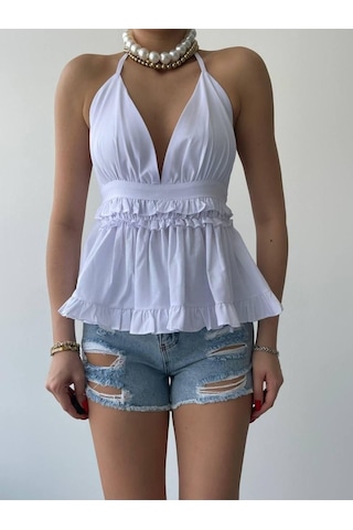 Agnes Sırt Detay Bluz Beyaz