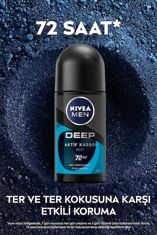 Men Erkek Roll-on Deodorant Deep Dimension Aktif Karbon Beat, 72 Saat Anti-perspirant Ter Koruması