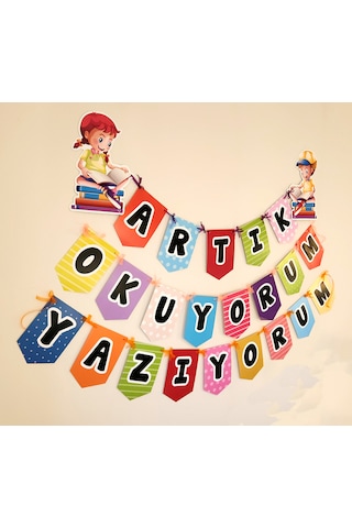 Artık Okuyorum Yazıyorum Okuma Bayramı Hatırası Bayrak Afiş Yazı