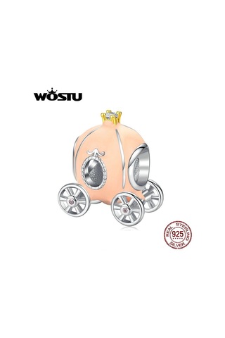 Wostu 925 Ayar Gümüş Pembe Kabak Sepeti Boncuk Zirkon Charms Fit Orijinal Bilezik Kolye Pembe Altın