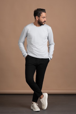 Regular Fit Bisiklet Yaka Rayon Kumaş Full Likralı Uzun Kol Sweatshirt Gri