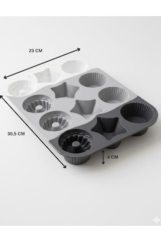 12'li Silikon Cupcake Kalıbı Kek Ve Kurabiye Kalıp Seti Çok Amaçlı Pişirme Kalıbı Grı