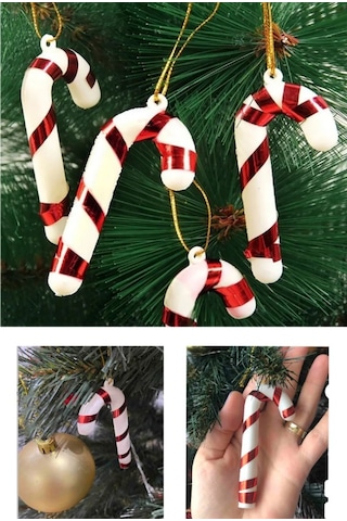 6'lı Yılbaşı Ağaç Süsü Baston Kırmızı Şeker Kamışı Ağaç Süsü Yeni