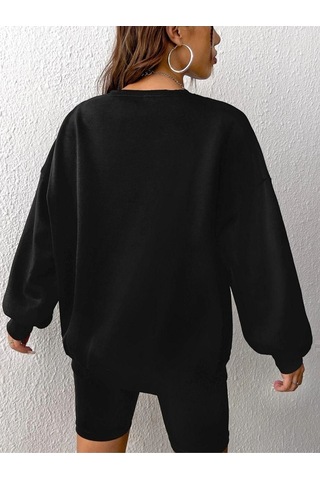 Altamira Unisex Siyah Brooklyn Baskılı Bisiklet Yaka Oversize Sweatshirt 001