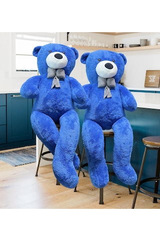 130 Cm Papyonlu Sevimli Peluş Ayı - Sevgiliye Özel Hediye Mavi
