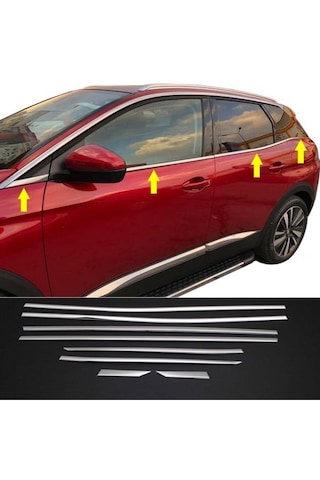 Peugeout 3008 2016+ Alt Cam Çıtası 8 Parça Krom