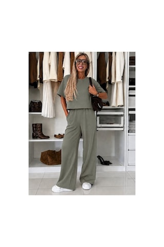 Butik İstanbul Kadın Kısa Kollu Bisiklet Yakalı Modal Bluz Ve Pantolon Ikili Takım Yeşil