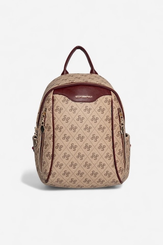 Silver Polo Koyu Bej - Bordo Monogram Kadın Sırt Çantası Sp906