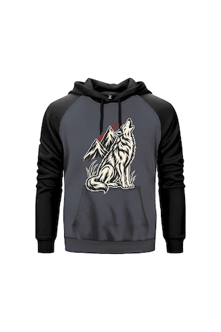 Zirveye Uluyan Bozkurt Gri Renk Reglan Kol Sweatshirt Kapşonlu