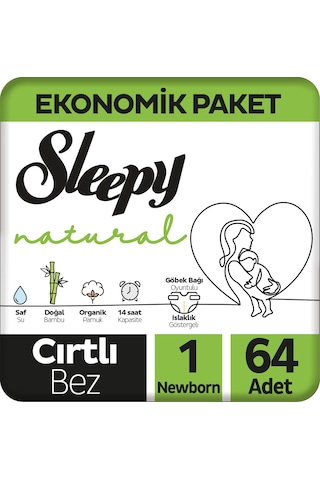Sleepy Natural Ekonomik Paket Bebek Bezi 1 Numara Newborn 64 Adet