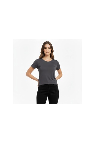Primemagazam Kadın T-shirt Bisiklet Yaka Slim Fit Likralı Tişört Yazlık Basic Body - Füme Çeşitli