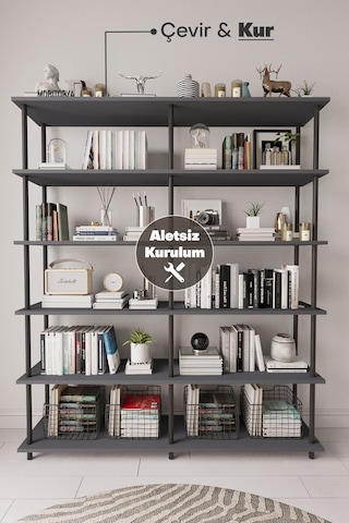 Çevir Kur 150 Cm Antrasit Kitaplık Antrasit