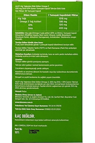 Algy Omega 3 Vegan 500 Mg Dha + Epa 30 Yumuşak Kapsül 3 x 30 Kapsül