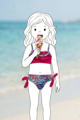 Zuzunga Kız Çocuk Renkli Tropik Desen Bikini Takımı Fuşya-mavi