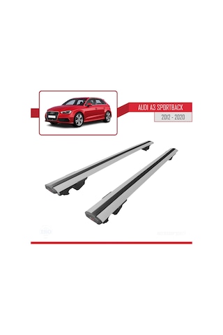 Audi A3 Sportback 2012-2020 Arası İle Uyumlu Hook Model Anahtar Kilitli Ara Atkı Tavan Barı Gri
