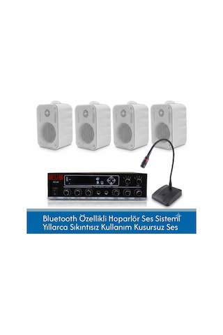 Cafe Ve Ofisler İçin Hazır Ses Paketi: 4'lü Duvar Hoparlör Mikrofon Ve Bluetooth Amfi Ses Sistemi