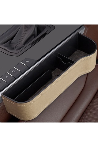 Wezone Araba Koltuk Aralığı Pu Deri Depolama Kutusu, Telefon Usb Şarjlı, Araç İç Çeşitli Eşyalar İçin Konforlu Saklama, Bej Yolcu Tarafı