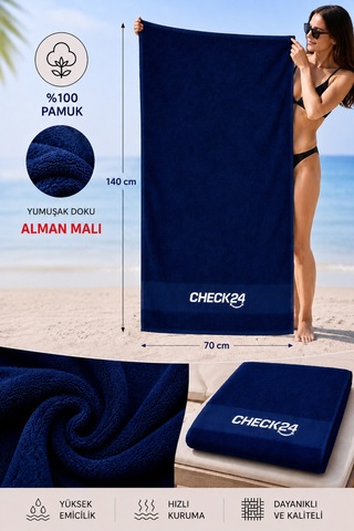 Alman Malı Büyük Boy, %100 Pamuk Premium Unisex Plaj Havlusu,70x140 Cm,lacivert ,yumuşak Dokulu,kalın Dokuma Banyo Ve Deniz Havlusu Lacivert