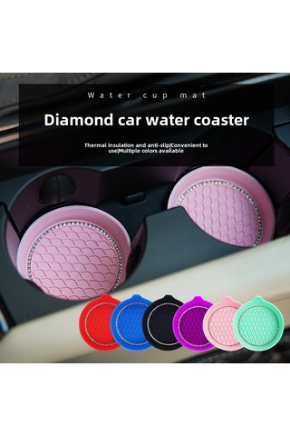 Suofeng Araba Için Pırlanta Takılı Kaymaz Isı Yalıtımlı Bardak Altlığı - Kırmızı