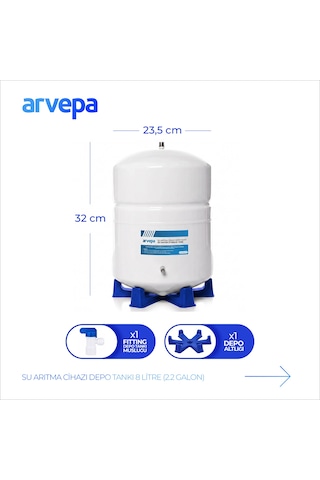 Arvepa Su Arıtma Cihazı 8 Litre (2.2 Galon) Çelik Depo Tankı - Uzun Ömürlü (Vana ve Altlık Dahil)