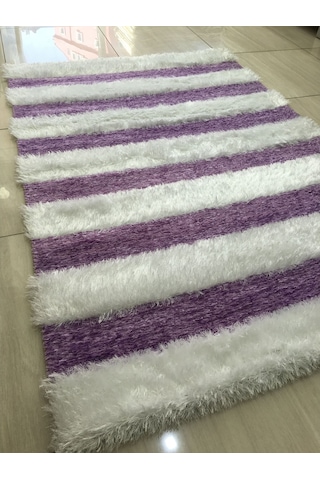 Saray Halı Otantik 125x180 Beyaz Lila El Örgüsü Tüylü Halı !