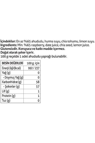 Pol'sgurme Ahududu Reçeli Chia Tohumlu Şeker İlavesiz %65 Meyve Oranlı 285 Gr