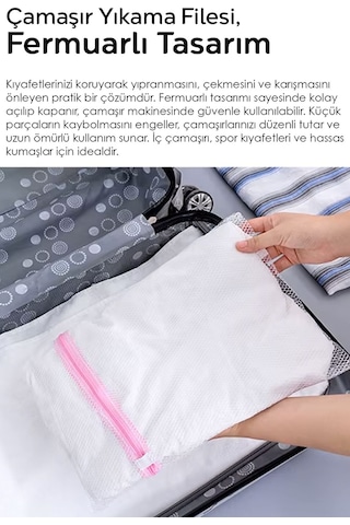 3'lü Çamaşır Yıkama Filesi - Renkli Fermuarlı Koruyucu Çamaşır Yıkama Torbası Farklı Boy