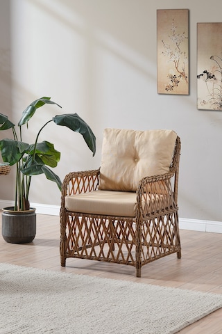 Roma Rattan Bahçe Balkon Takımı 2+1+1 Cam Masalı Kahve Kahverengi