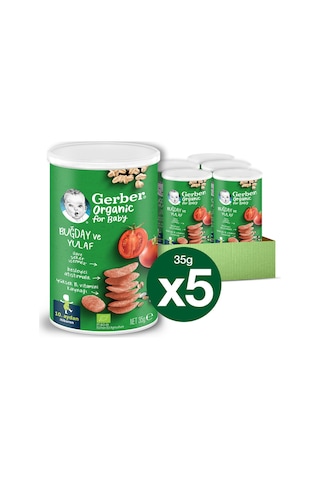 Gerber Organik Buğday ve Yulaflı , Domates, Havuç ve Soğanlı Bebek Atıştırmalığı 35 gr x 5 Adet