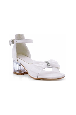 Jessie Sedef Saten Kurdeleli Kız Çocuk Topuklu Ayakkabı Ekru