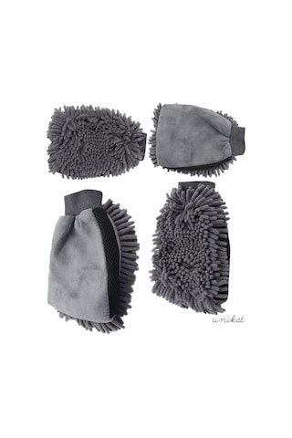 Çift Taraflı Mikrofiber Yıkama Eldiveni - Makarna Ve Sünger Yüzeyli Gri 1 Adet