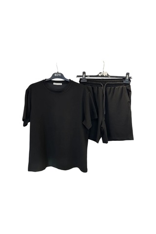 9008 Düz Tişört Şort Takım Siyah