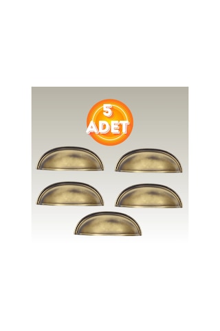 Tas Midye Çanak 64mm Antik Sarı Dolap Çekmece Vestiyer Mobilya Kulpu Metal Kulp 5 Adet Antik