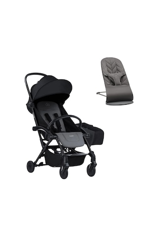 Bumprider Connect³ Bebek Arabası Black-grey Melange- Yan Düzenleyici Çanta & Babybjörn Bliss Ana Kucağı Petal Woven Anthracite