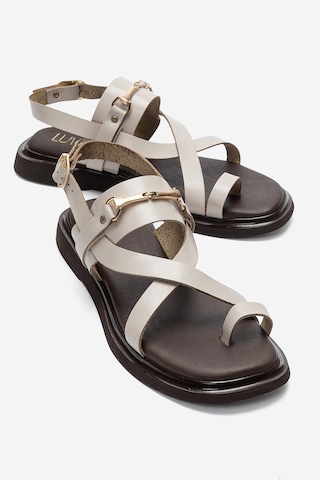 Luvi Shoes Fabıana Krem Hakiki Deri Tokalı Kadın Parmak Arası Sandalet