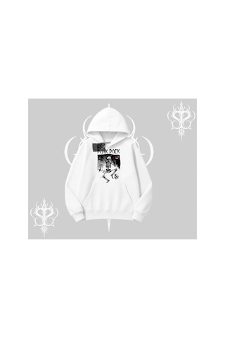 Tarzsokak Kapşonlu Sweatshirt Punk Rock Chaos Skeleton Riot Beyaz