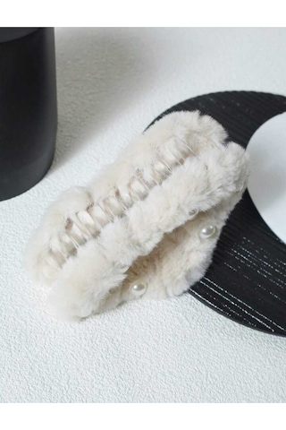 Büyük Boy İnci Peluş Mandal Toka 13 Cm Beyaz