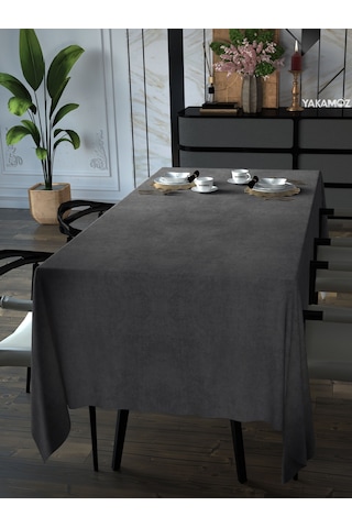 Karanlık Gri Kadife Dokulu Masa Örtüsü Dertsiz Velvet Touch Serisi Karanlık Gri