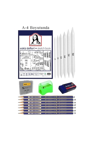Eskiz Defteri A4 50 Yaprak Karakalem Çizim Seti Gölgelendirme Kalemi Hamur Silgi Faber Castell Dereceli Kalem